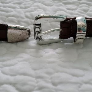 ONYX Brown leather Belt with silver buckle and tip